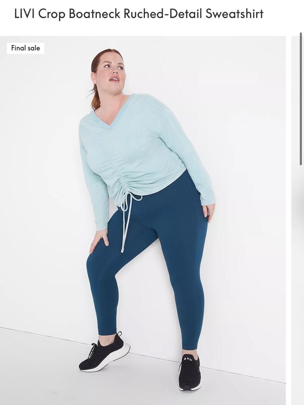 EUC LIVI Active Size 26/28 Crop Boatneck Ruched-Neck Crop Sweatshirt